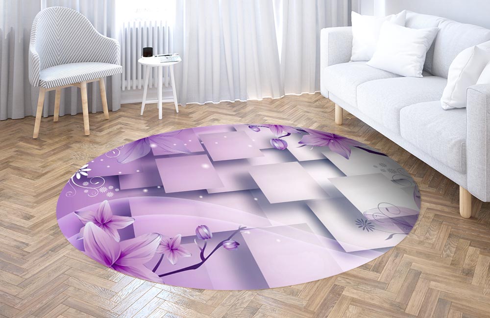 3D Ковер «Розовая объемная инсталляция с цветами»  Круглый 3
