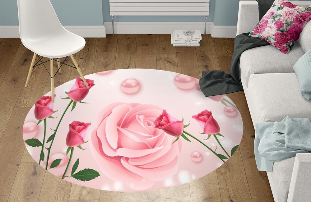 3D Ковер «Объемные розы с жемчугом»   Круглый 1