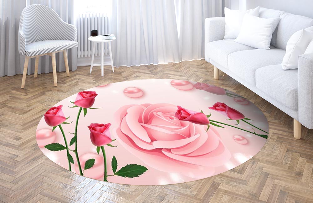 3D Ковер «Объемные розы с жемчугом»   Круглый 3