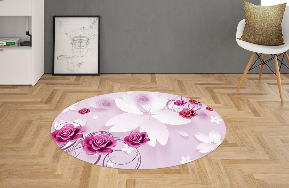 3D Ковер «Объемная инсталляция с бутонами роз под керамику» Овальный 2