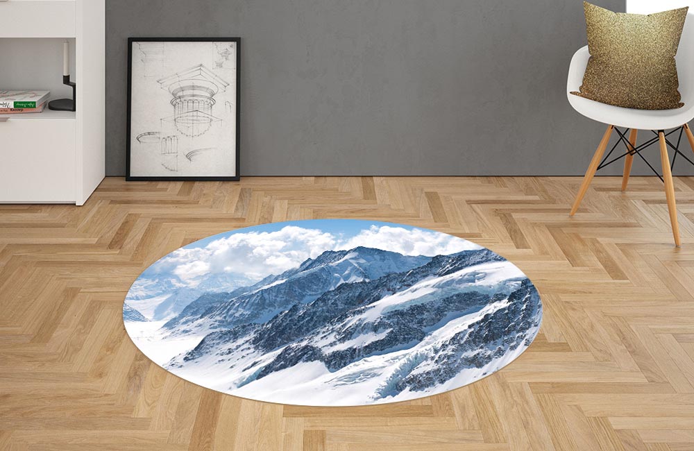 3D Ковер « Пейзаж в заснеженных горах»  Овальный 2