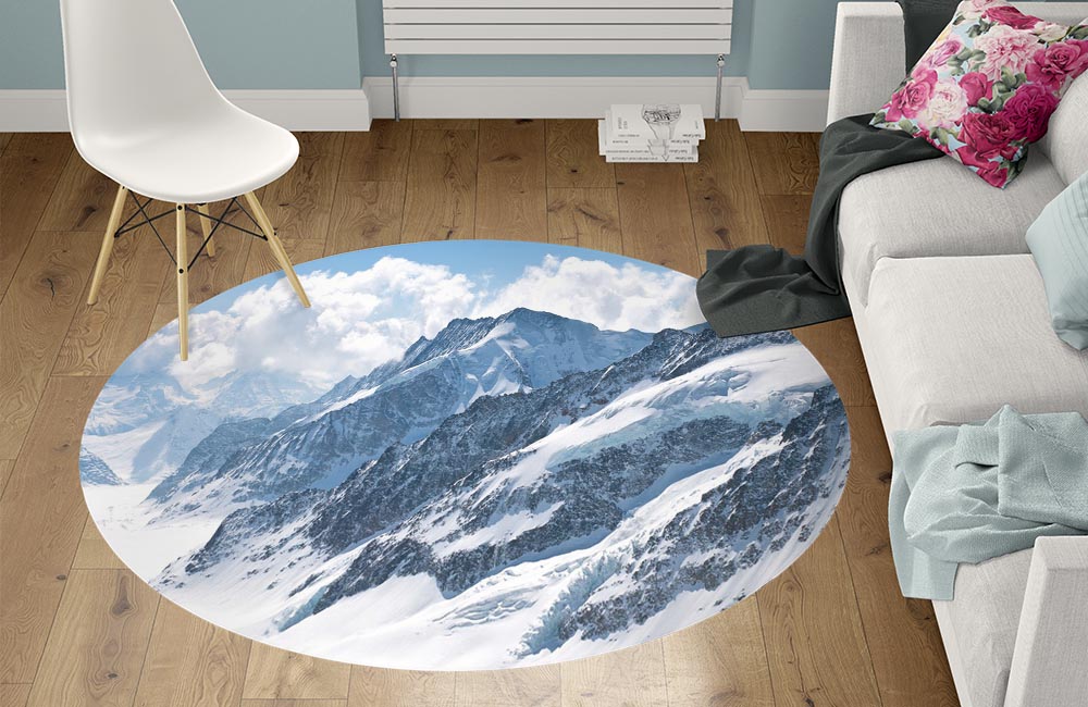 3D Ковер « Пейзаж в заснеженных горах»  Круглый 1