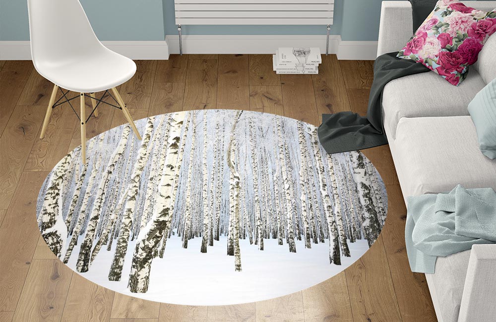 3D Ковер «Березки в зимнем лесу»  Круглый 1