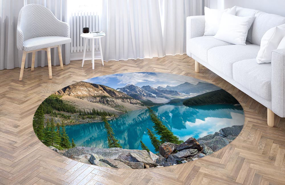 3D Ковер «Горное озеро в альпах»  Круглый 3