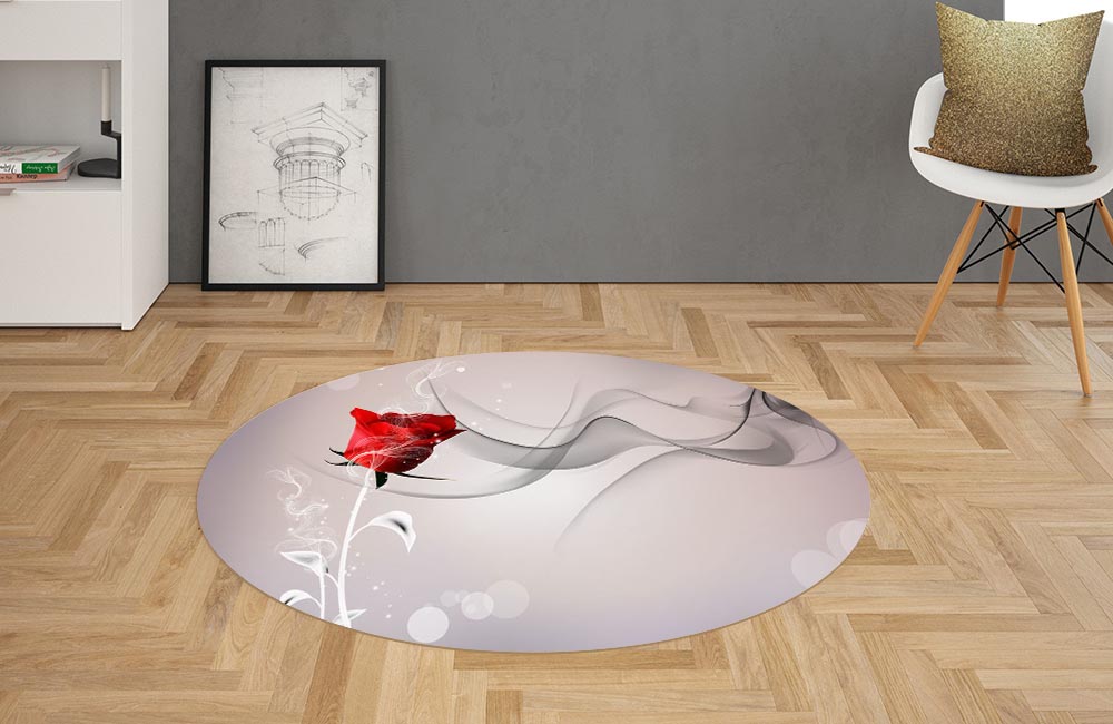 3D Ковер «Красная роза на сером фоне» Овальный 2