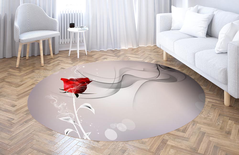 3D Ковер «Красная роза на сером фоне» Круглый 3