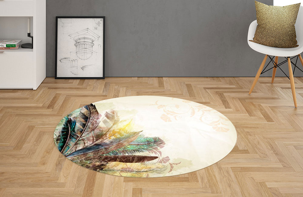 3D Ковер «Букет из перьев с цветочным орнаментом» Овальный 2