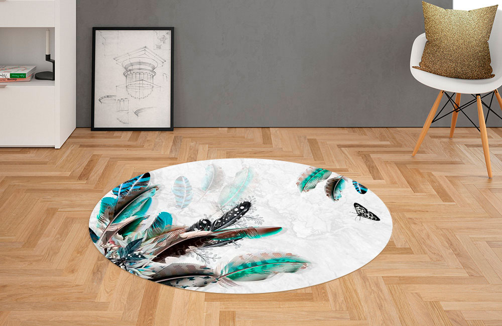 3D Ковер «Мраморная фантазия с перьями и бабочками» Овальный 2