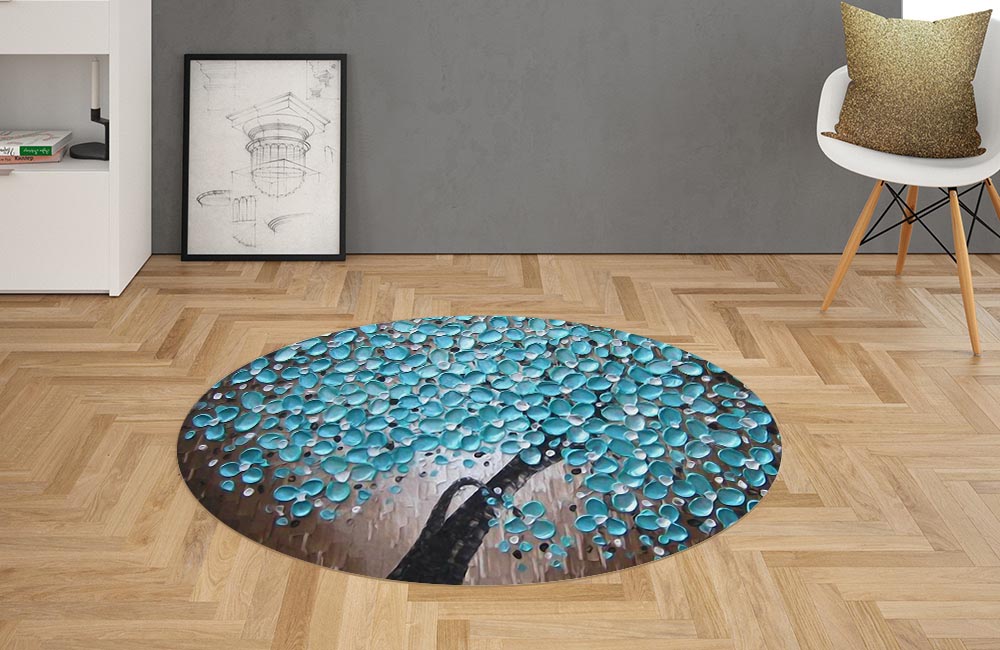 3D Ковер «Объемная живопись дерево голубая гуашь» Овальный 2