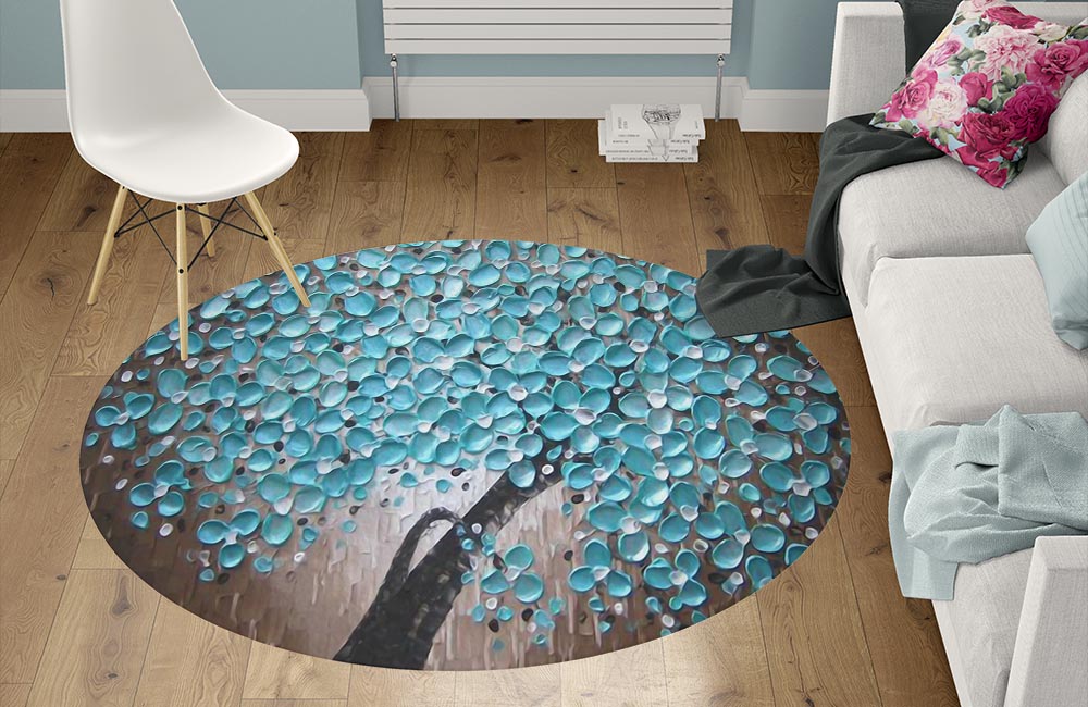 3D Ковер «Объемная живопись дерево голубая гуашь» Круглый 1