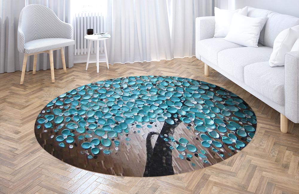 3D Ковер «Объемная живопись дерево голубая гуашь» Круглый 3