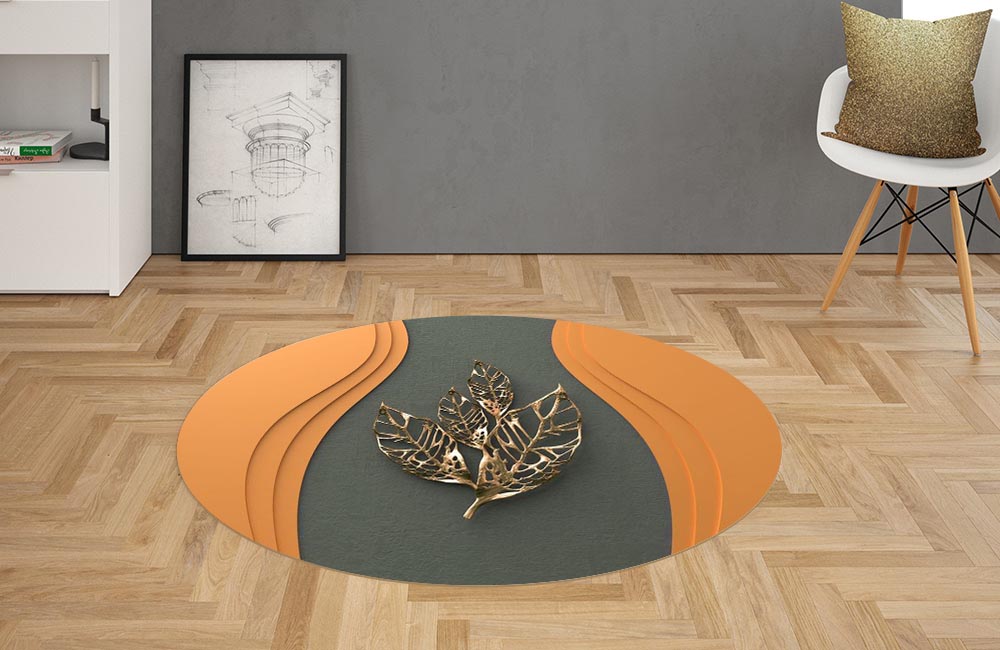 3D Ковер «Объемная стена с золотыми листьями» Овальный 2