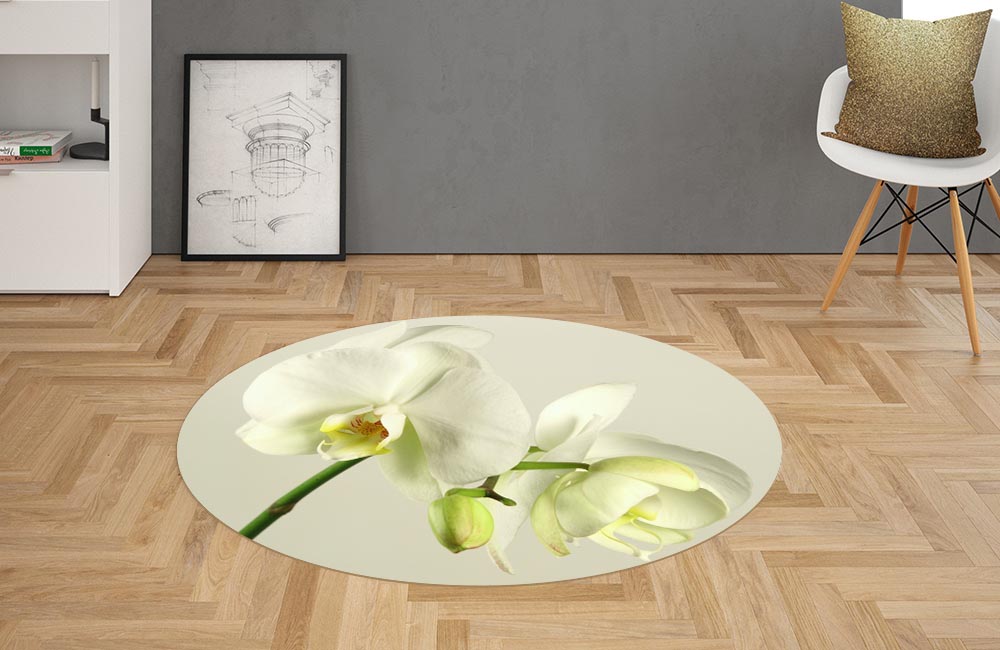 3D Ковер «Бело-желтые орхидеи» Овальный 2