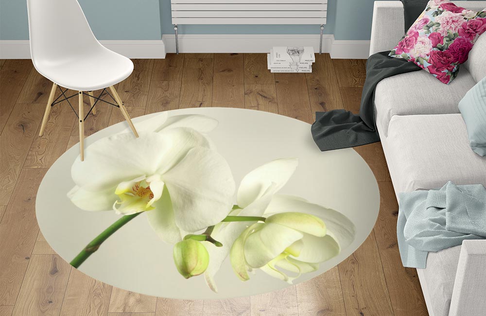 3D Ковер «Бело-желтые орхидеи» Круглый 1