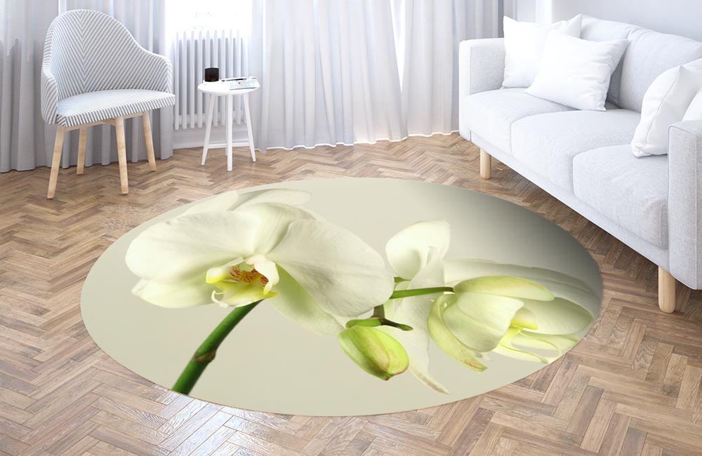 3D Ковер «Бело-желтые орхидеи» Круглый 3