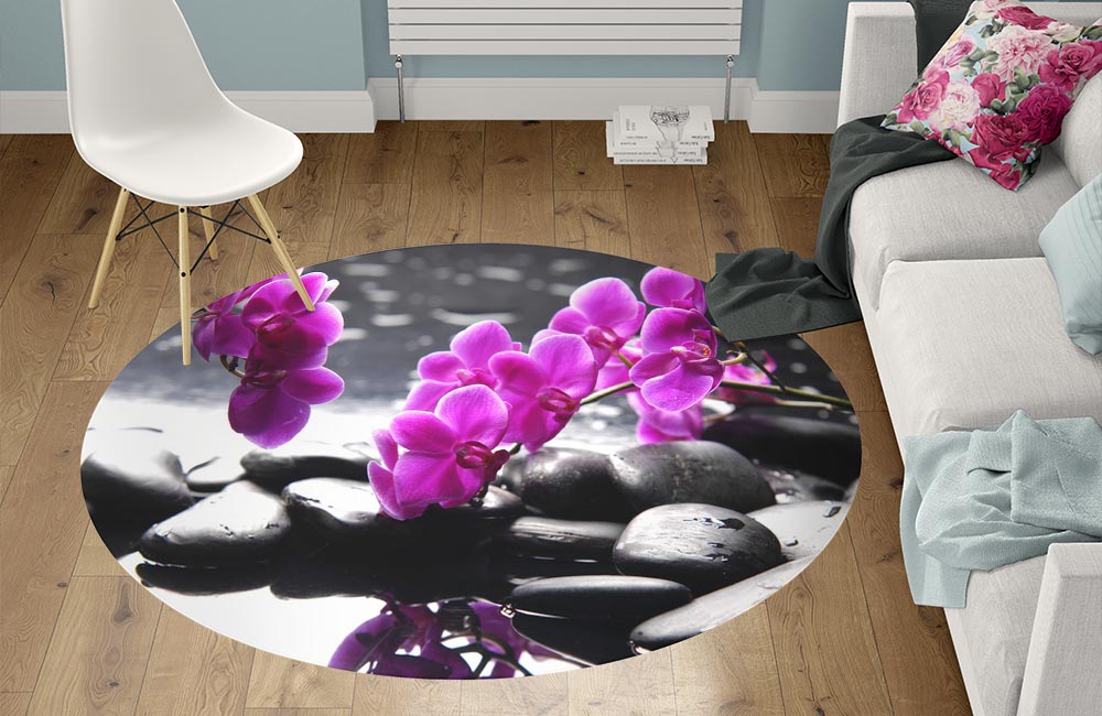 3D Ковер «Орхидеи на камнях » Круглый 1