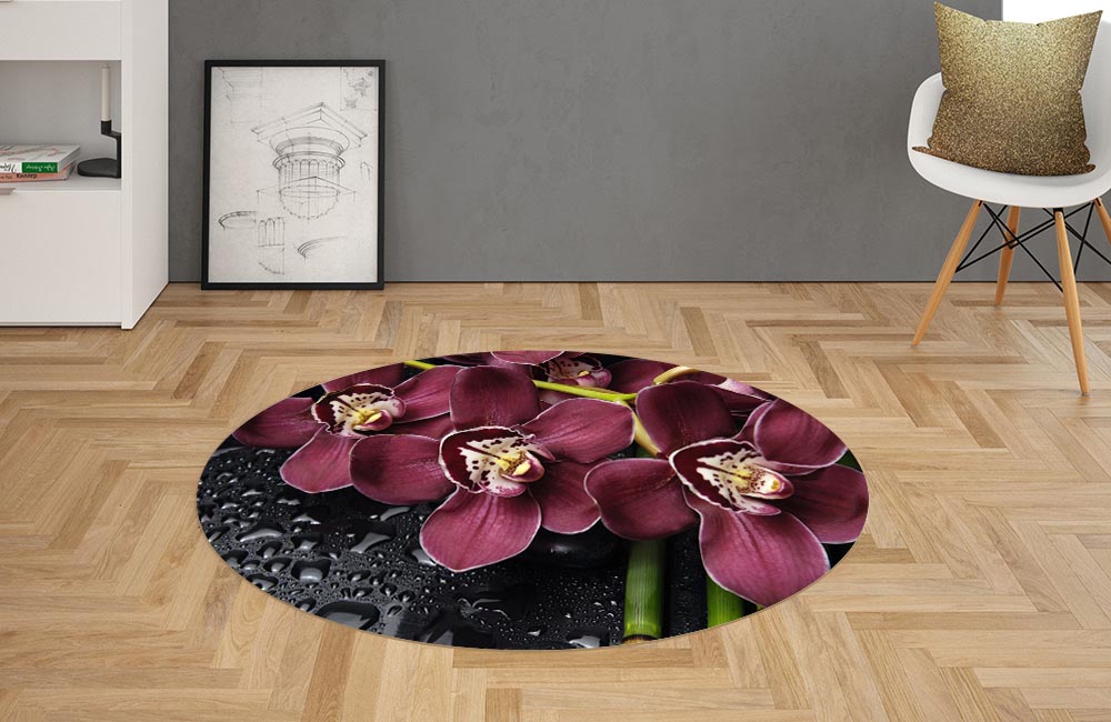 3D Ковер «Орхидеи и капли воды» Овальный 2