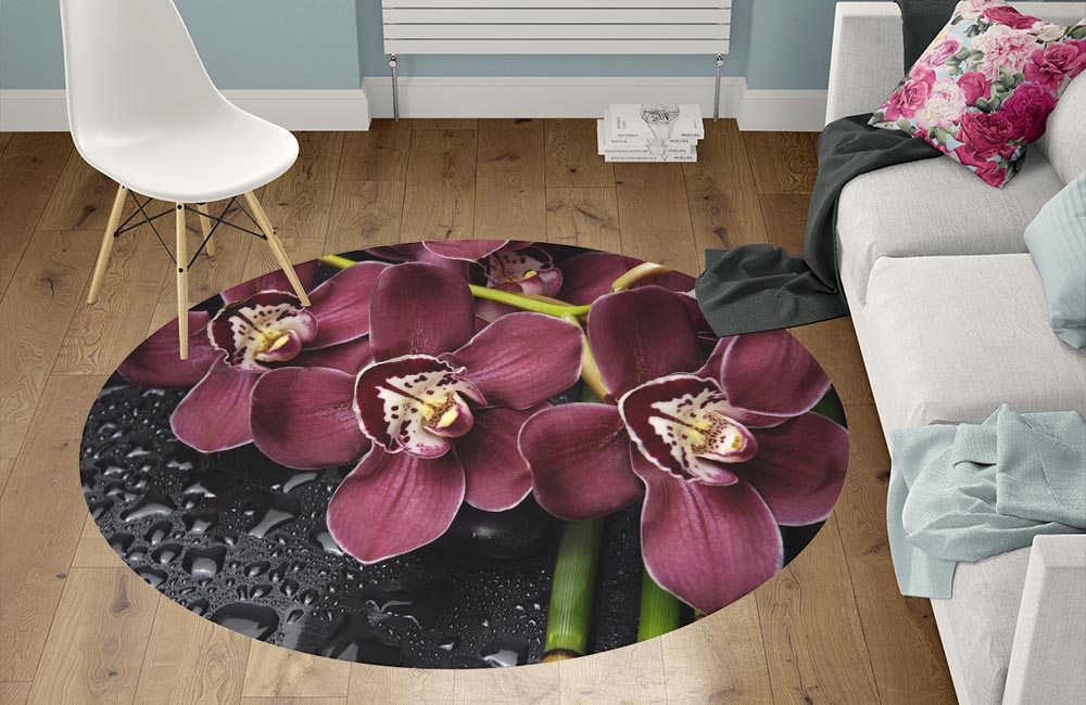 3D Ковер «Орхидеи и капли воды» Круглый 1