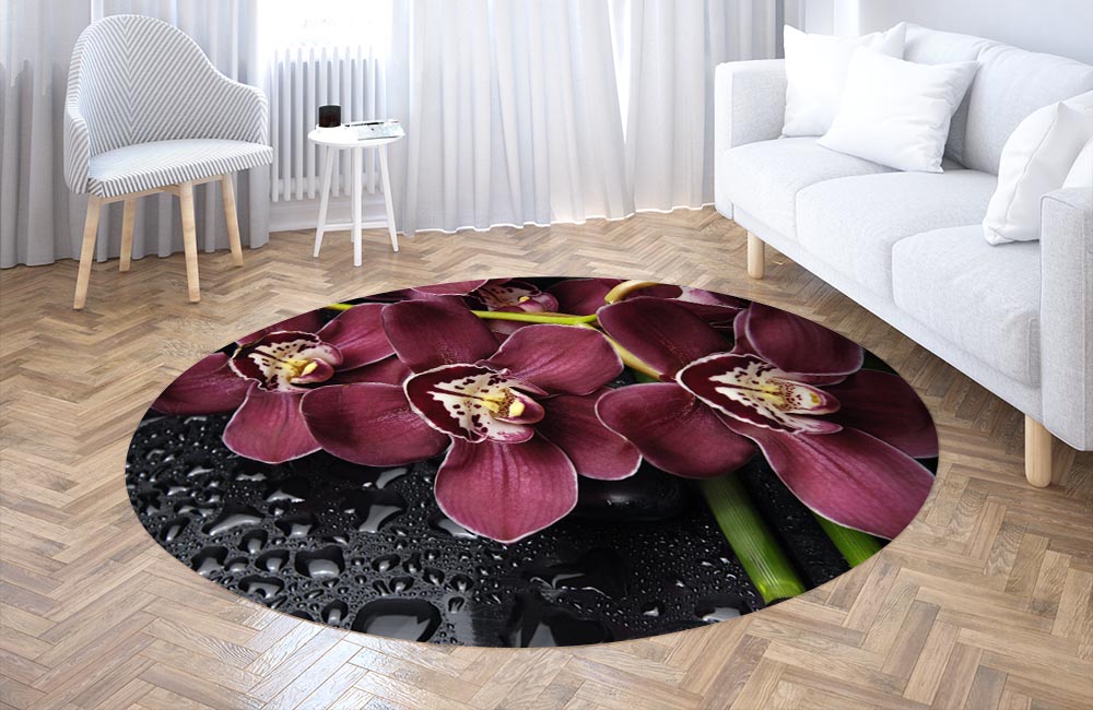 3D Ковер «Орхидеи и капли воды» Круглый 3