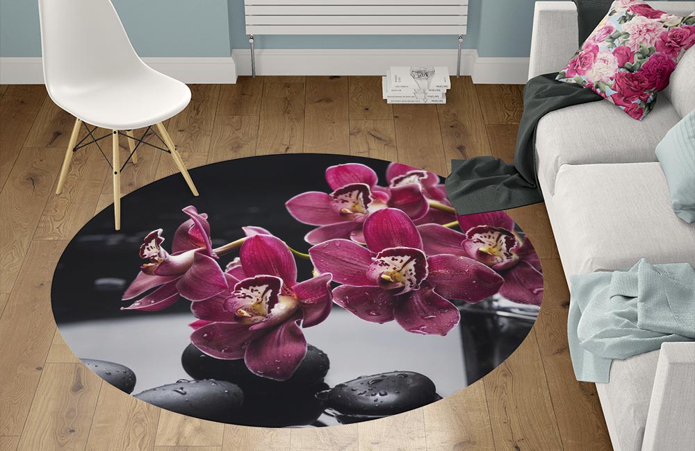 3D Ковер «Бордовые орхидеи» Круглый 1