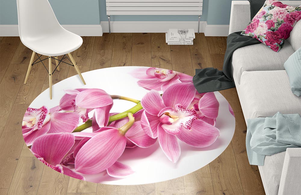 3D Ковер «Ветка розвой орхидеи» Круглый 1