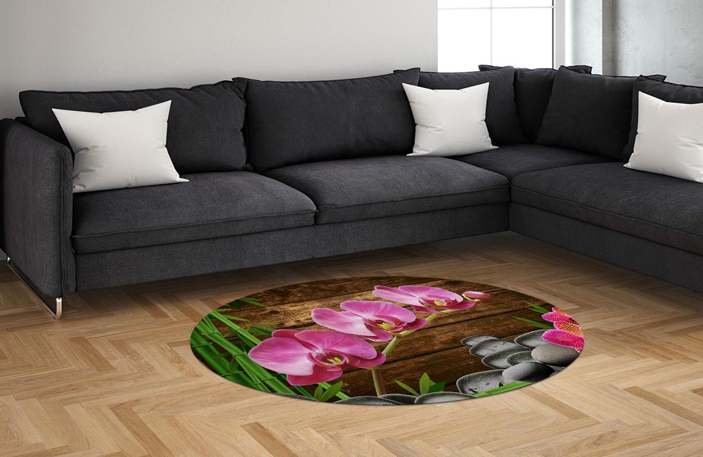 3D Ковер «Розовые орхидеи на камнях» Овальный 1