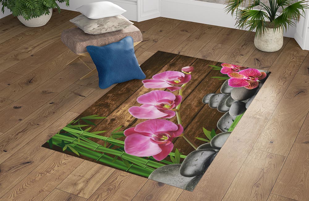 3D Ковер «Розовые орхидеи на камнях» Прямоугольный 4