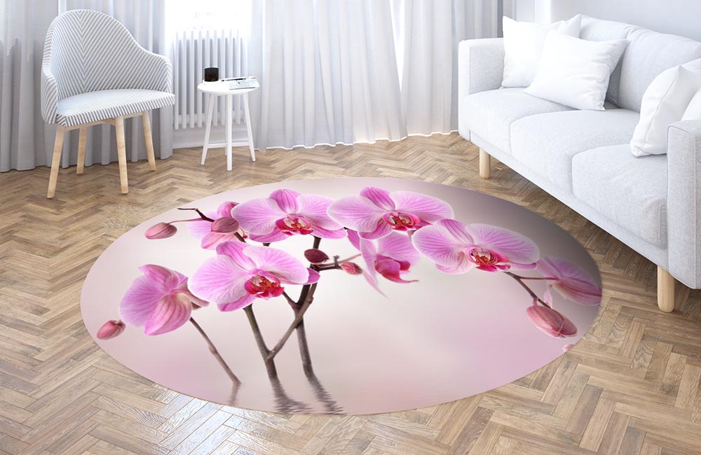 3D Ковер «Розовая орхидея над водой» Круглый 3