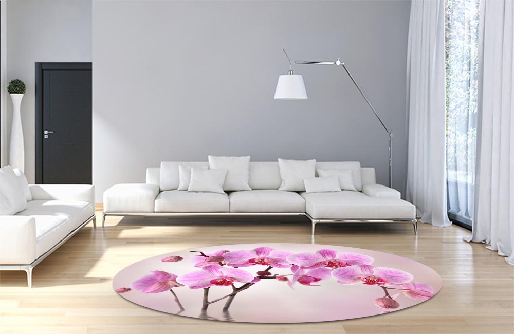 3D Ковер «Розовая орхидея над водой» Круглый 4