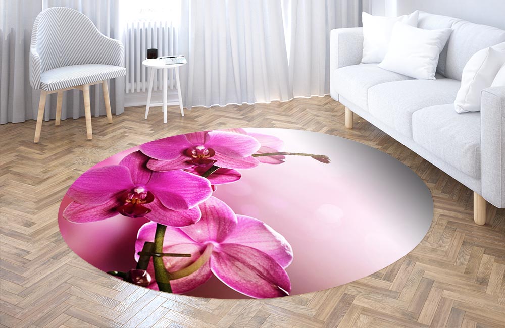 3D Ковер «Розовая орхидея на нежном фоне» Круглый 3