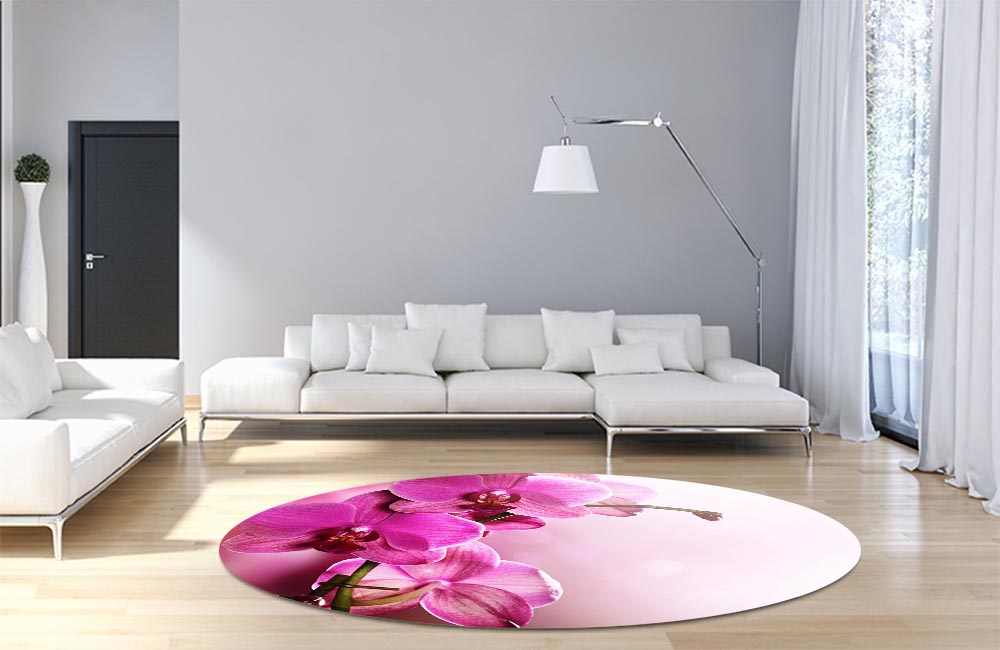 3D Ковер «Розовая орхидея на нежном фоне» Круглый 4