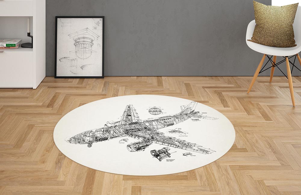 3D Ковер «Самолет чертеж» Овальный 2