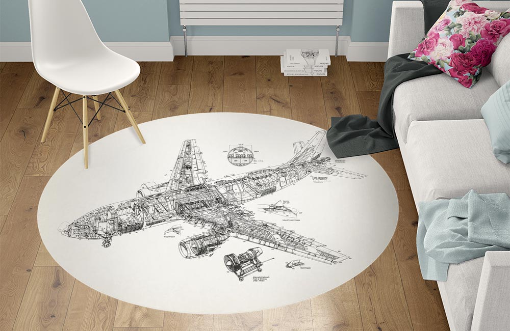 3D Ковер «Самолет чертеж» Круглый 1