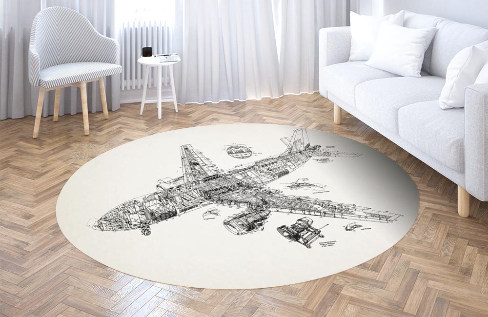 3D Ковер «Самолет чертеж» Круглый 3