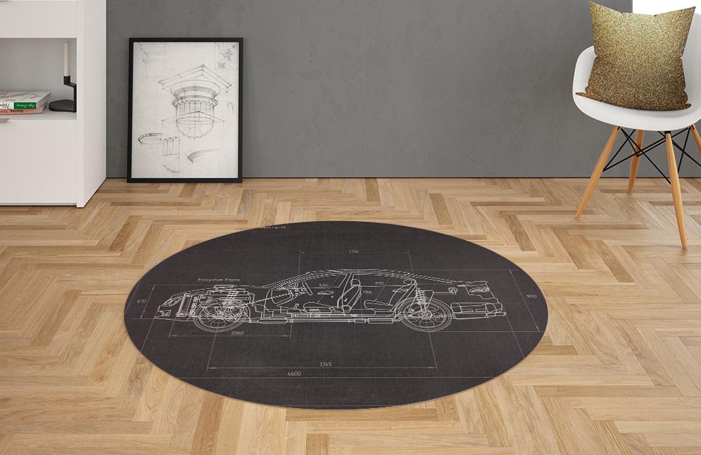 3D Ковер «Авто чертеж на темном» Овальный 2