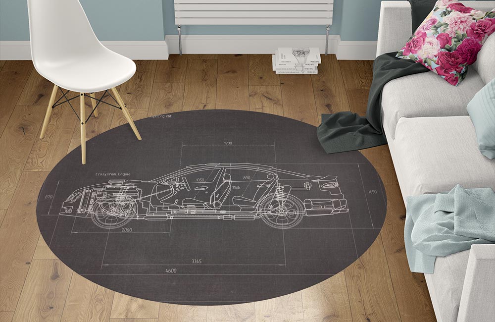3D Ковер «Авто чертеж на темном» Круглый 1