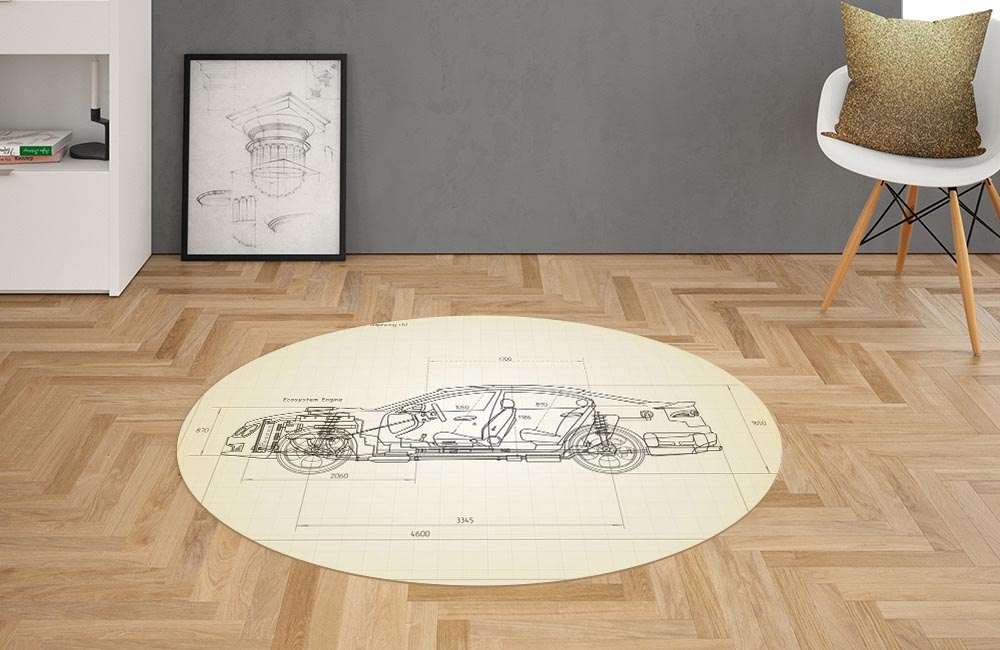 3D Ковер «Авто чертеж на светлом» Овальный 2
