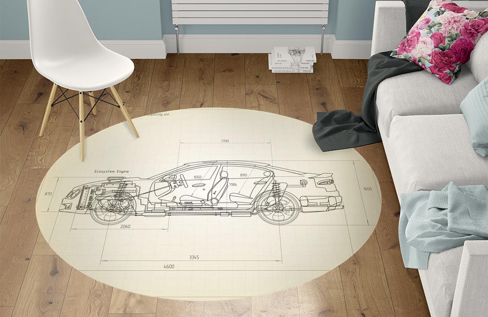 3D Ковер «Авто чертеж на светлом» Круглый 1