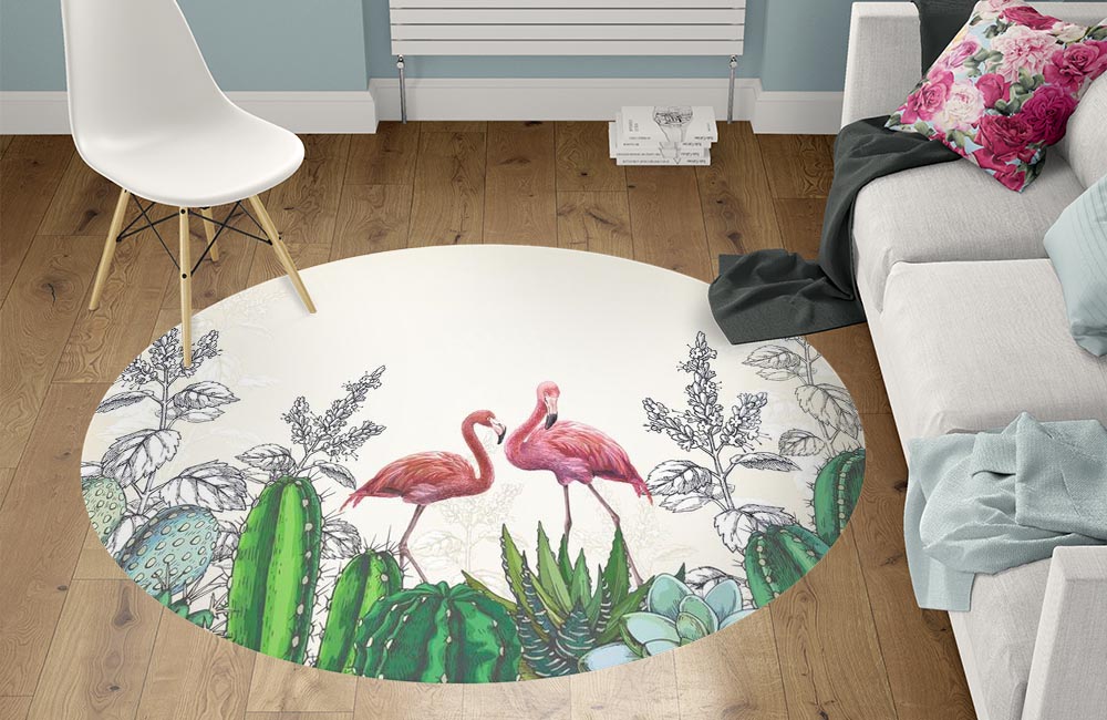 3D Ковер «Фламинго в кактусах» Круглый 1