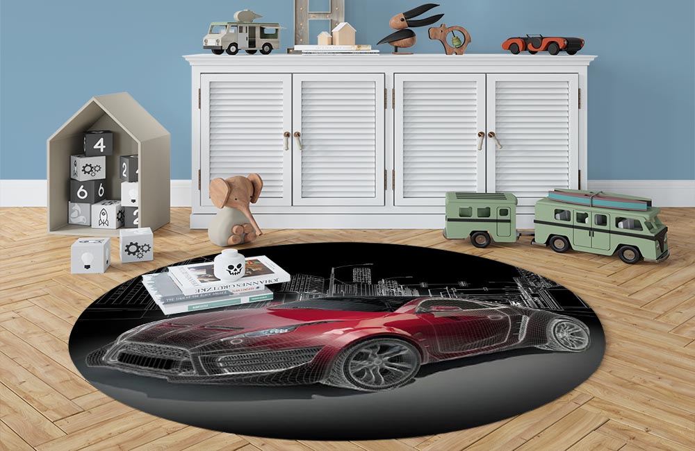 3D Ковер «Авто ночной город» Овальный 3
