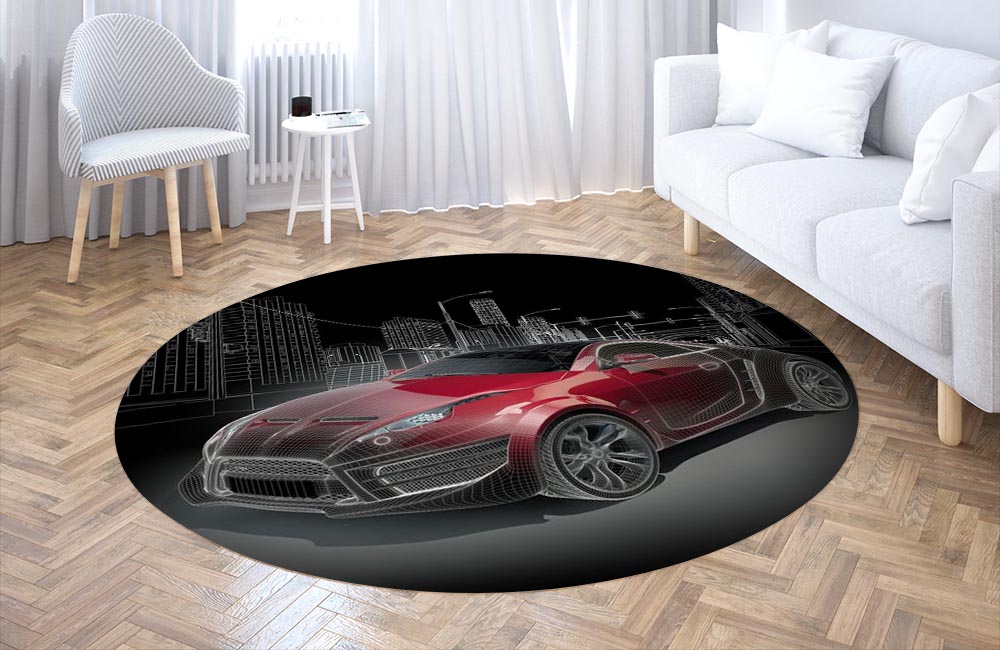 3D Ковер «Авто ночной город» Круглый 3