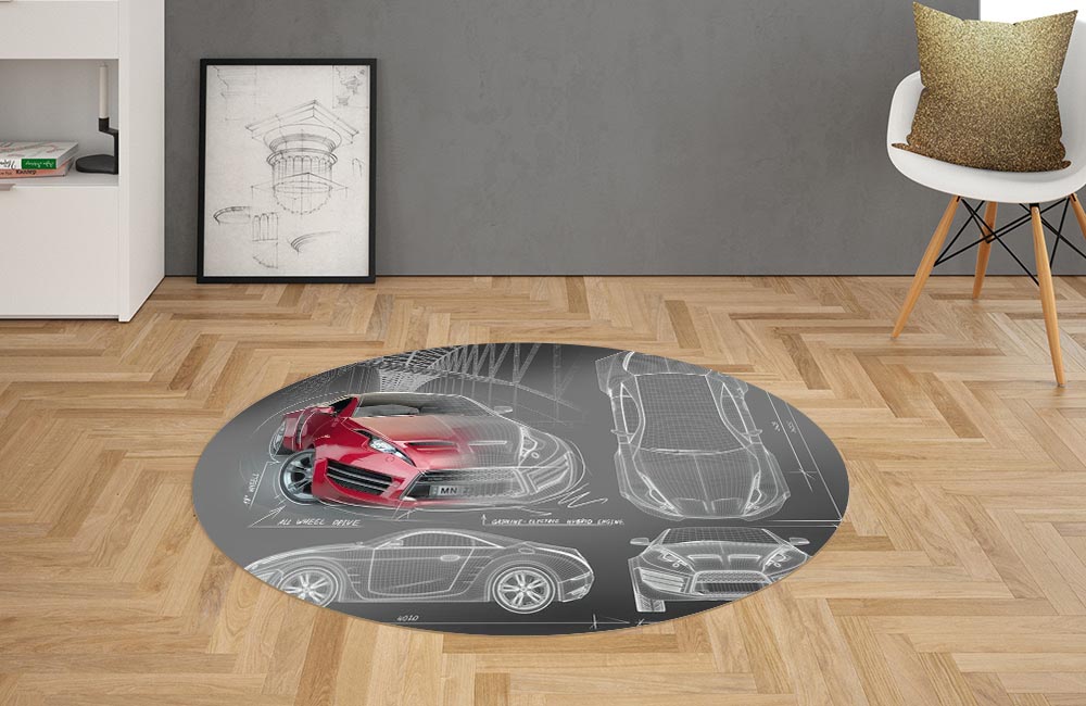 3D Ковер «Красное авто схема» Овальный 2