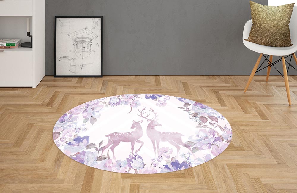 3D Ковер «Романтичная акварель с оленями» Овальный 2