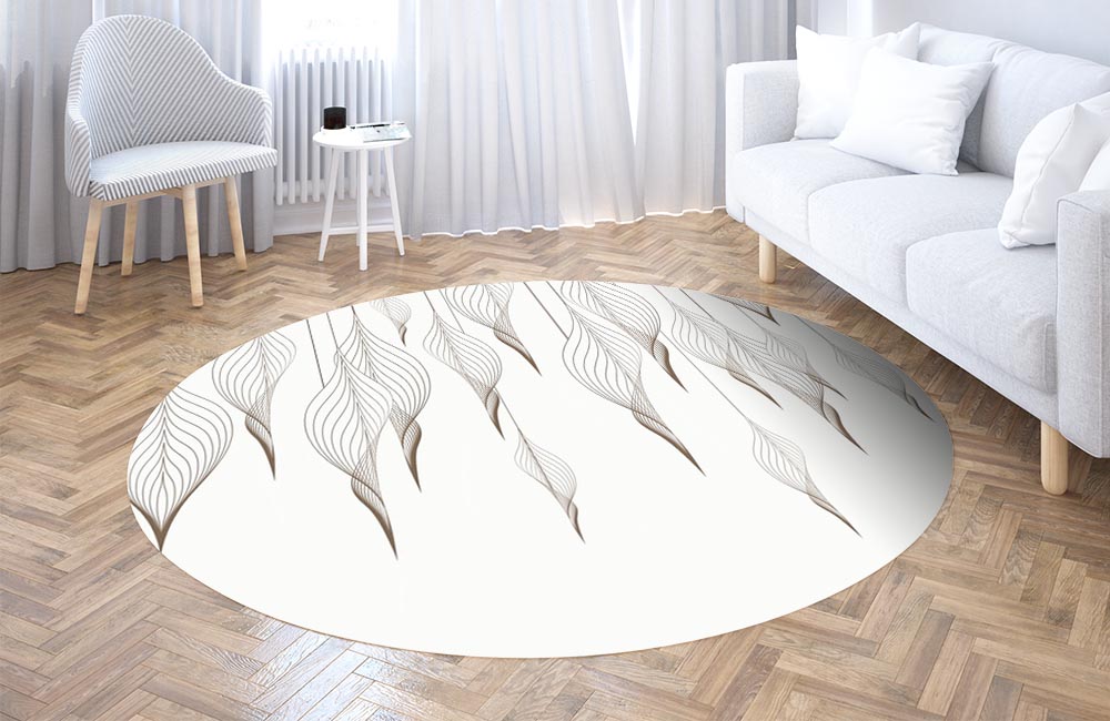 3D Ковер  «Ниспадающие ажурные листья на белом» Круглый 3