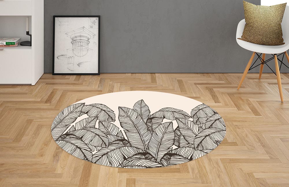 3D Ковер  «Раскидистые листья на кремовом фоне» Овальный 2