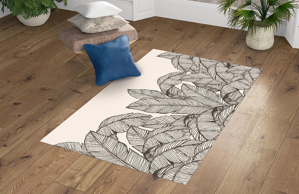 3D Ковер  «Раскидистые листья на кремовом фоне» Прямоугольный 4