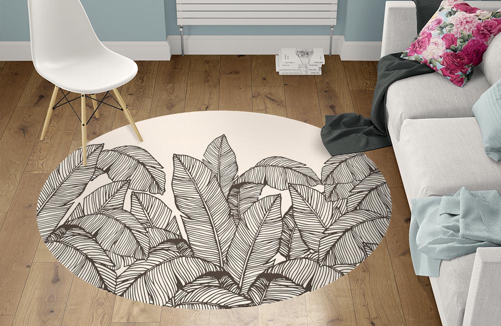 3D Ковер  «Раскидистые листья на кремовом фоне» Круглый 1