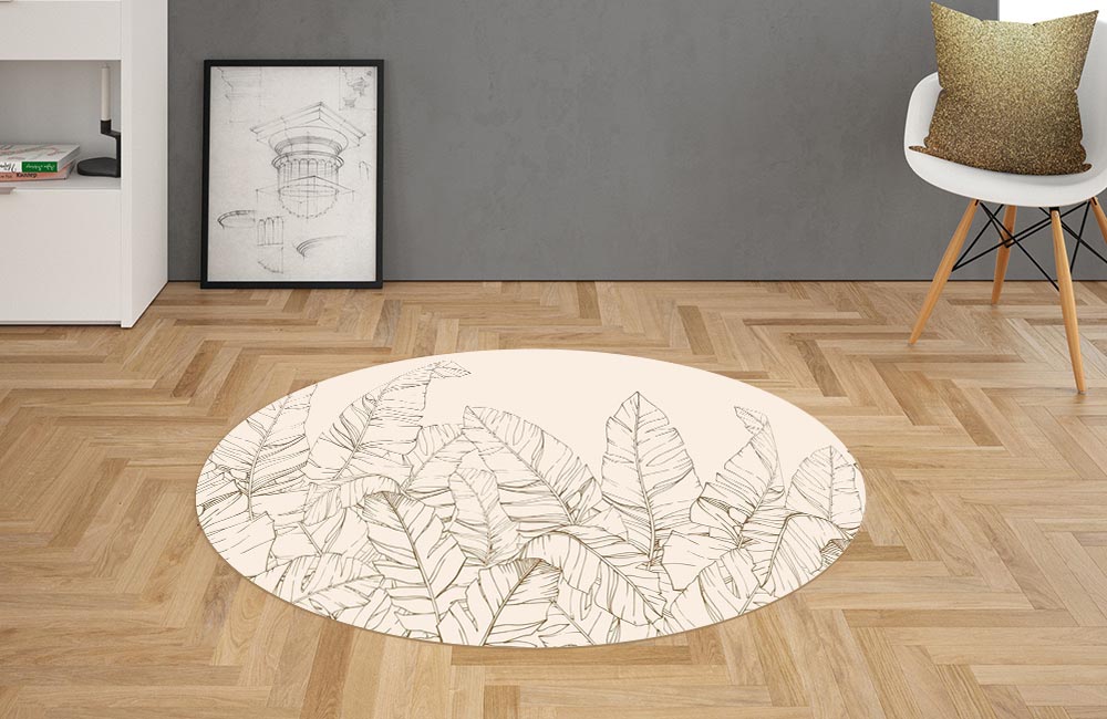 3D Ковер  «Композиция с листвой в песочных тонах» Овальный 2