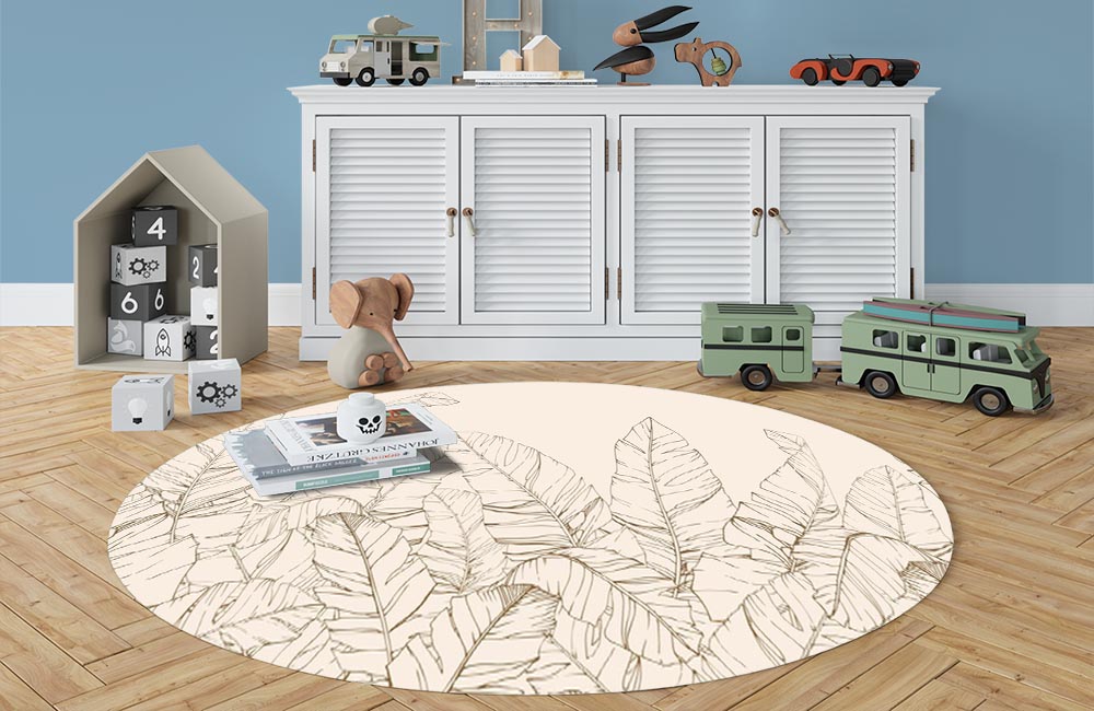 3D Ковер  «Композиция с листвой в песочных тонах» Овальный 3