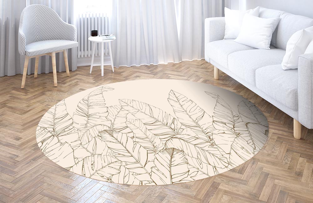 3D Ковер  «Композиция с листвой в песочных тонах» Круглый 3